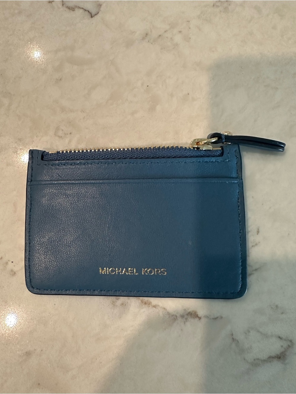 Michael Kors card/change purse. Blue with gold hardware.